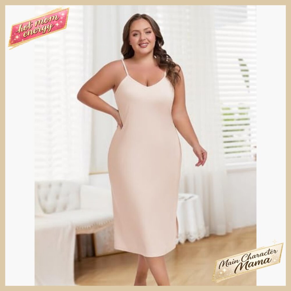 Elegant Full Slip Dress Adjustable Straps Slim Fit Recycled Material Plus Size - Picture 5 of 6